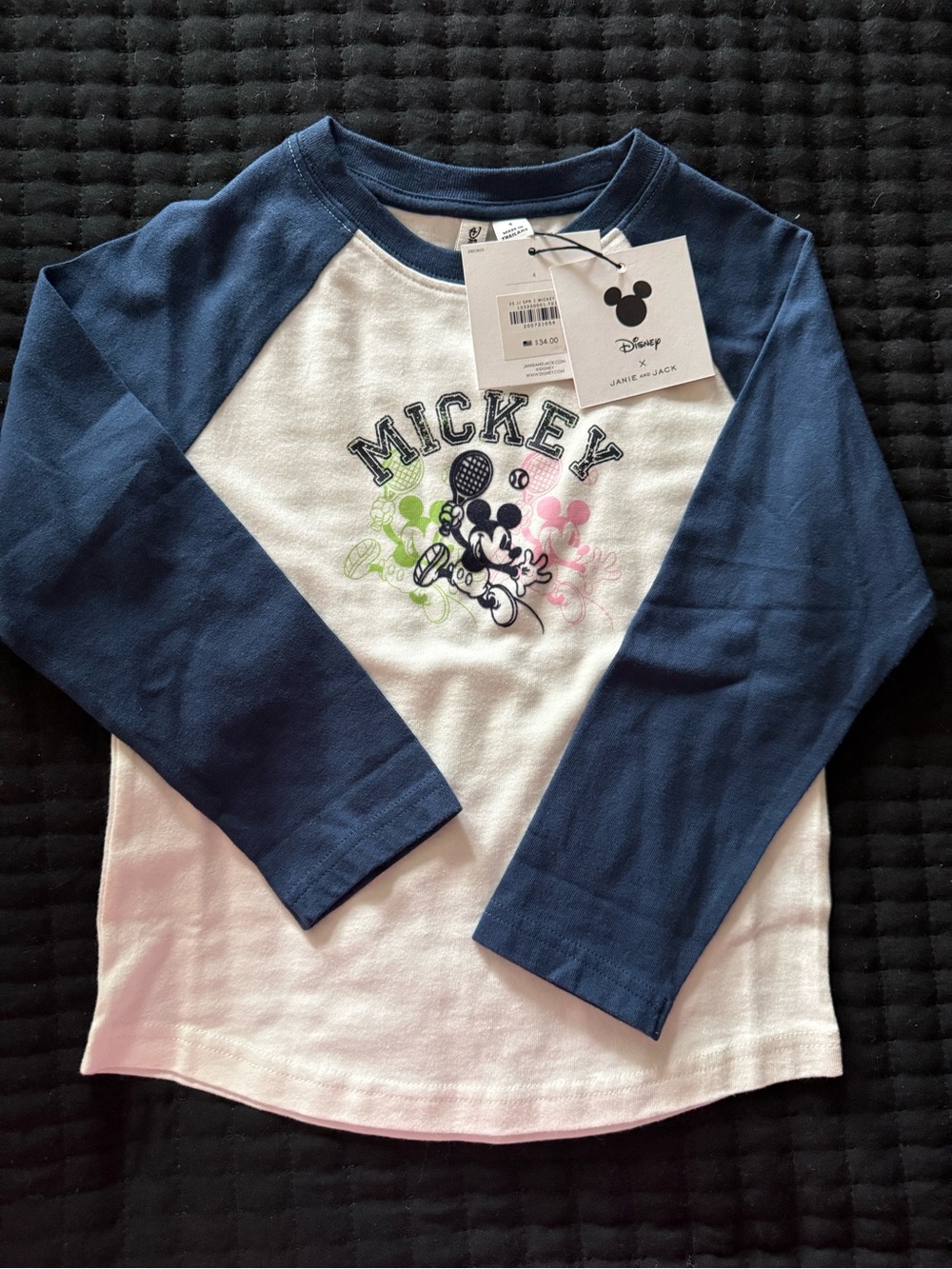 Janie and Jack Navy and White Mickey Tennis Raglan Long Sleeve Tee